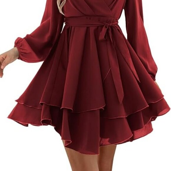 Women's Long Sleeve Wrap Mini Dress size 2XL in Burgundy - Picture 3 of 16